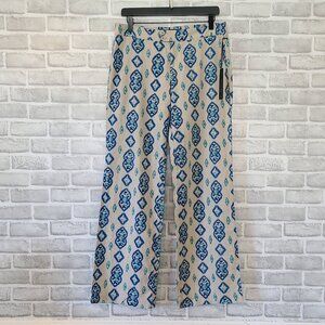 Willi Smith Linen Blend Pants Geometric Print Wide Leg Coastal Boho Resort NEW 6